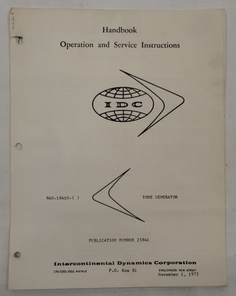 Intercontinental Dynamics 940-18410 Tone Generator Operation & Service Instruct.