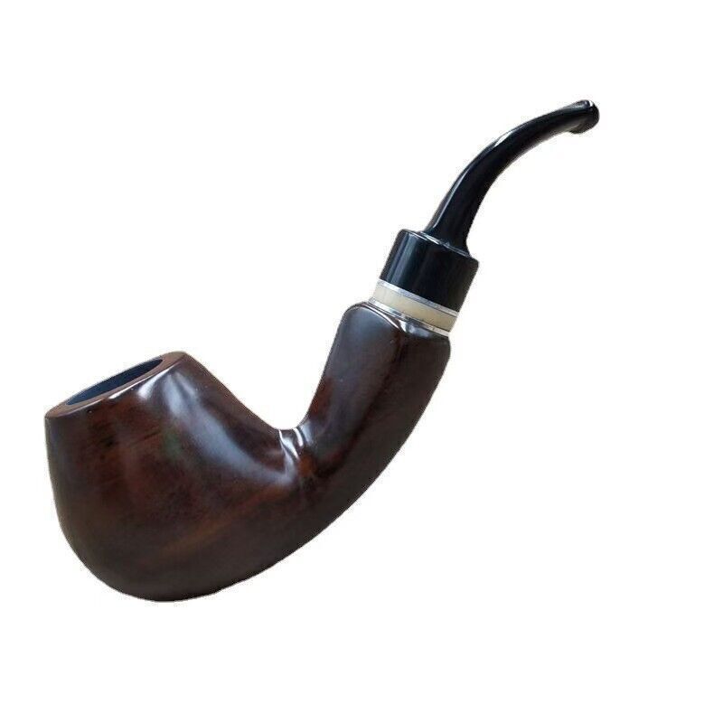 1 PCS Handcrafted Ebony Bent Pipe – Ring Hammered, 9mm Smooth Filter Flue