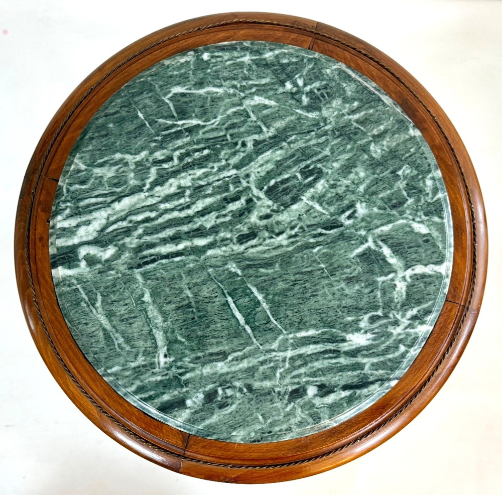 Early 20th-C Louis XV Walnut Ormolu Mounted Marble Top Side Table