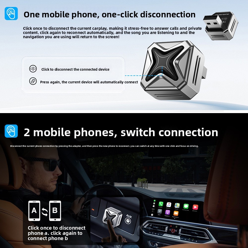 Smart Button Wireless CarPlay Adapter / In-Car Connectivity Box