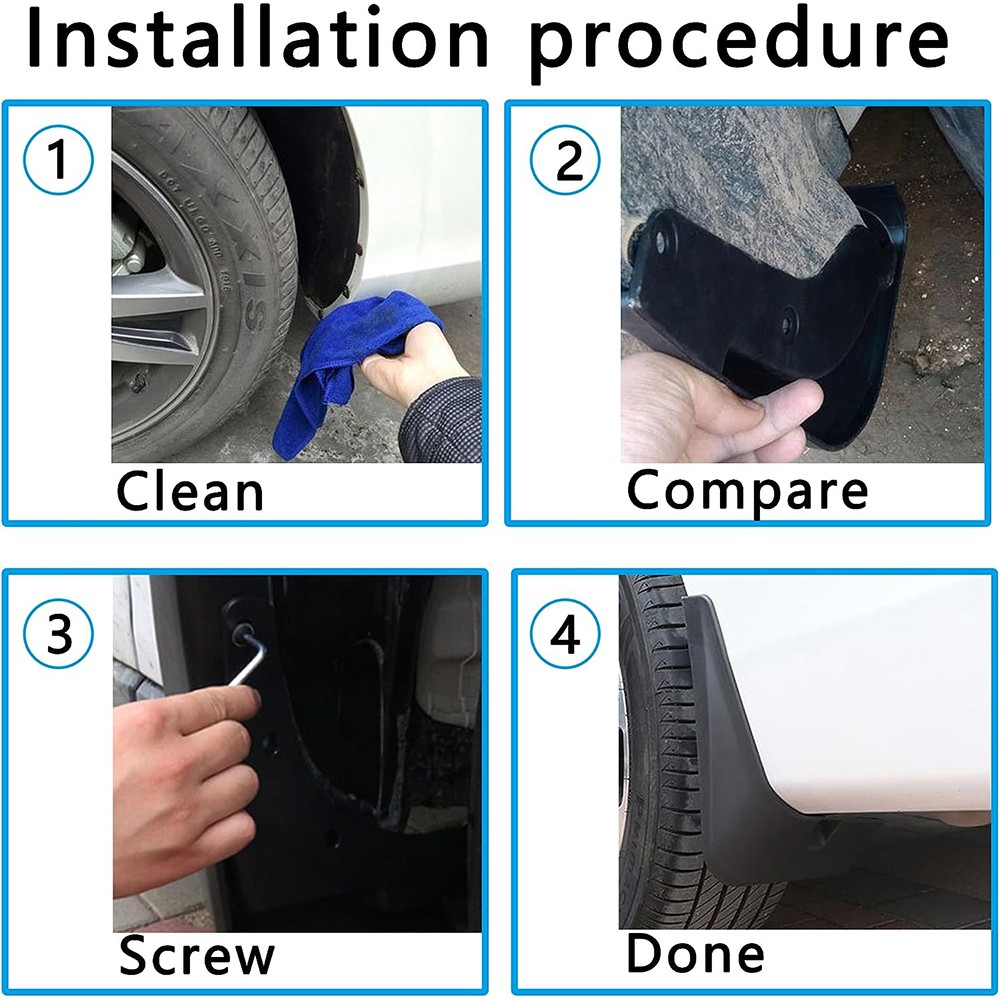 4PCS Mud Flaps for Car Universal Splash Guard PP Mudguards Fits Most Vehicles ZU