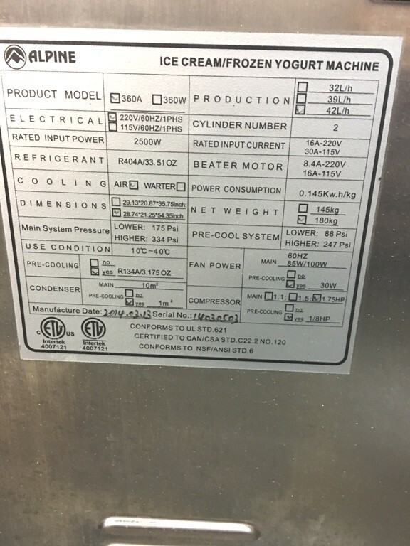 Ice Cream Machine Display Control Panel Board/ New Part/ Alpine 360a
