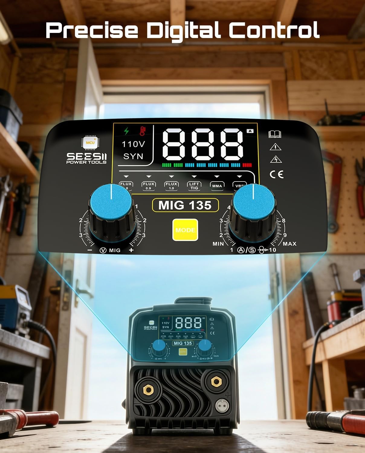 Seesii 135A MIG Welder -3-in-1 Gasless Flux Core/Lift TIG/Stick Welding Machine