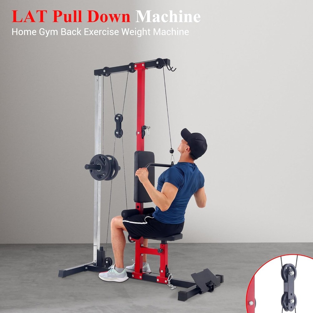 Lat Pull Down Machine System Workout Equipment w/ Seat & Knee Support 500LB