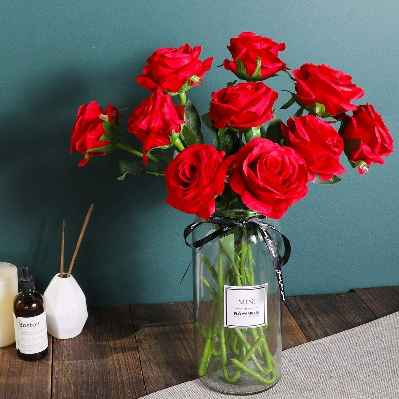 20× Red Silk Roses Artificial Flowers Realistic Bouquet Home Decor Romantic Gift