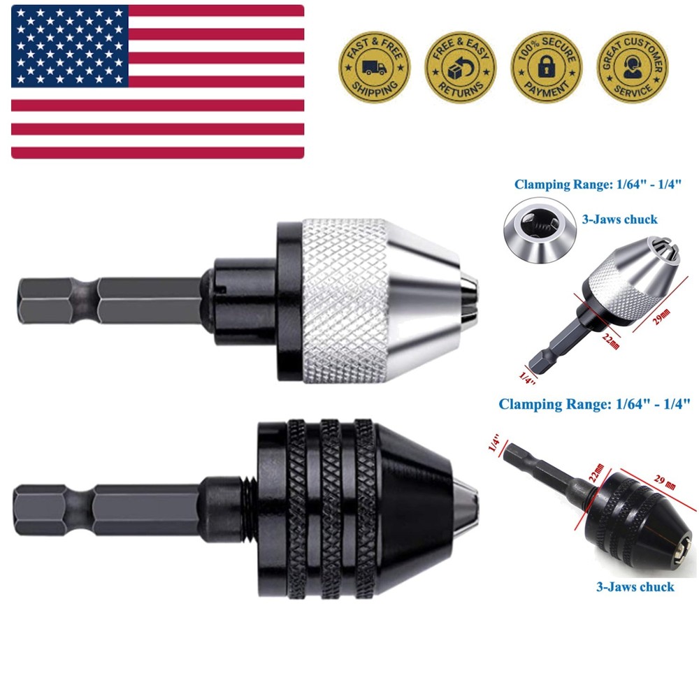 Keyless Chuck Adapter for Impact Driver - 2Pcs Impact Drill Adapter 1/4 Hex S...