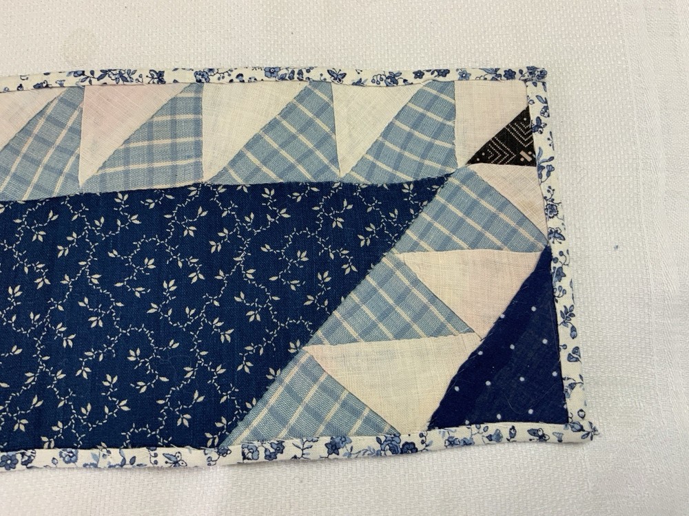 Vintage Antique Patchwork Quilt Table Topper, Triangles, Navy, Calico Prints