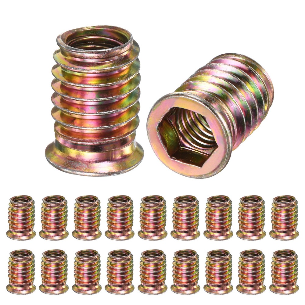 20-Pack Threaded Inserts for Wood, M10x20mm Threaded Insert Nuts [Gold Tone]