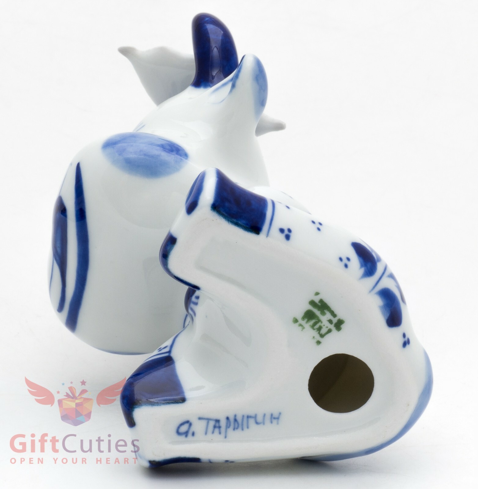 Bull calf cow Gavrusha with a butterfly collectible Gzhel Porcelain Figurine