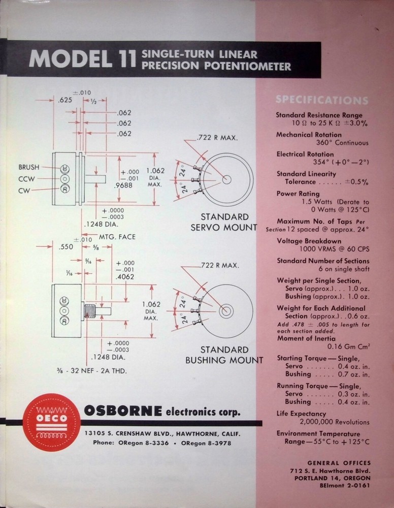 OECO PRECISION POTENTIOMETER SINGLE-TURN LINEA - CATALOG