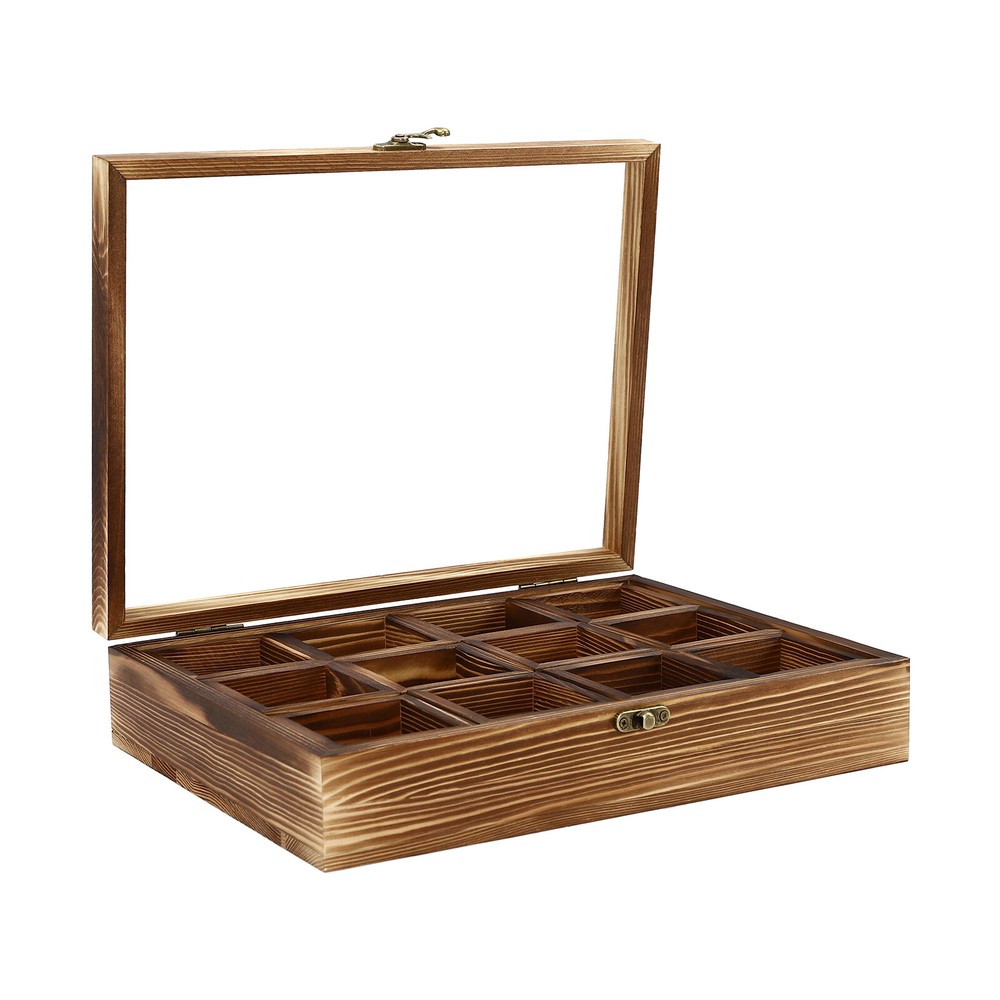 12-Compartment Wooden Spice Box with Spoon - Elegant Kitchen Storage Solution