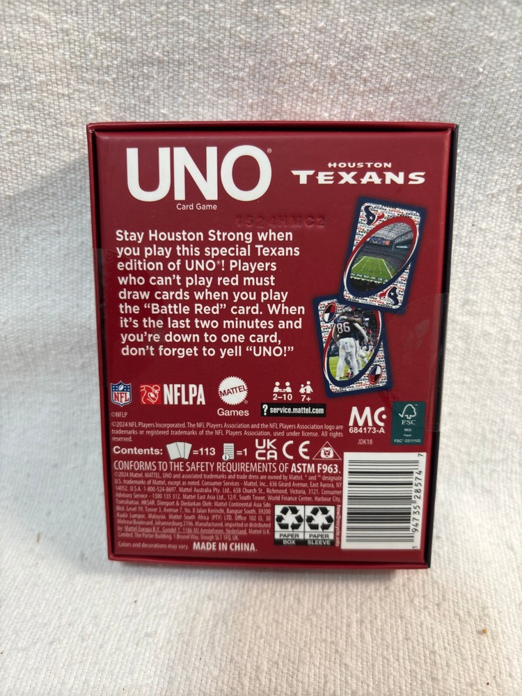 HOUSTON TEXANS UNO CARDS NEW