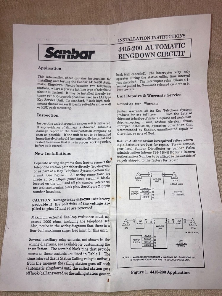 NEW IN BOX SANBAR 4415B TELEPHONE / INTERCOM RING DOWN CONTROLLER