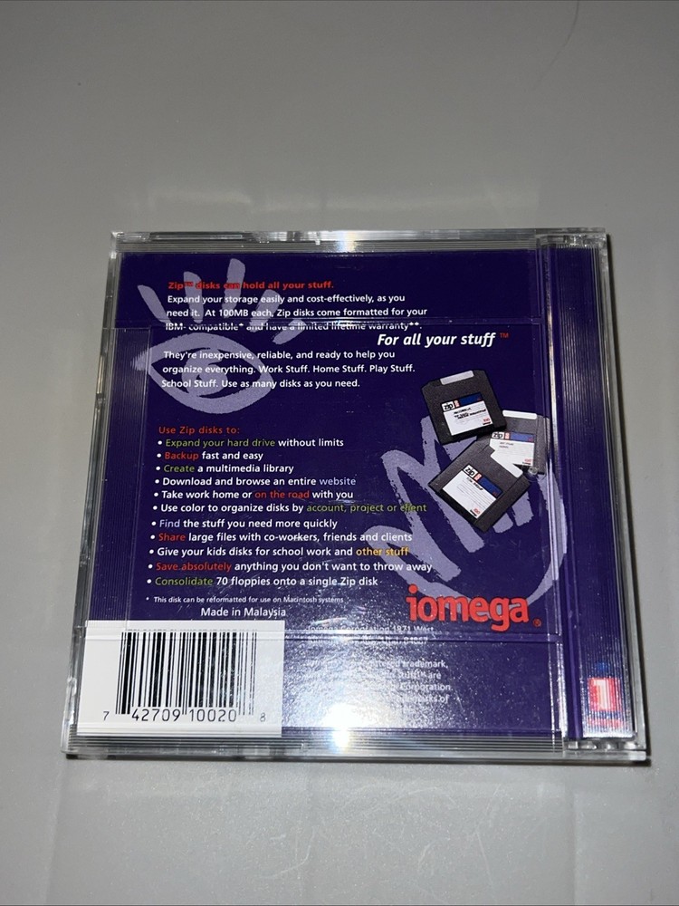 Iomega Zip Disk PC100 IBM Single Diskette 100MB Storage Capacity w Original Case