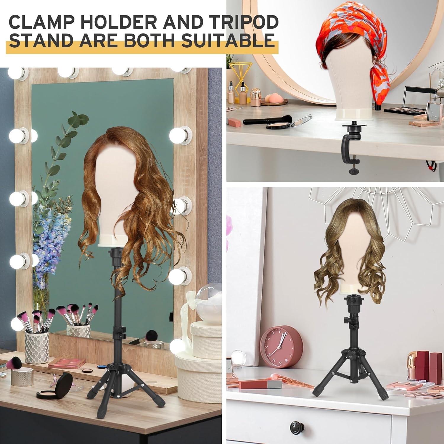Portable Wig Holder Stand Adjustable Tripod Manikin Mannequin Head Stand Display