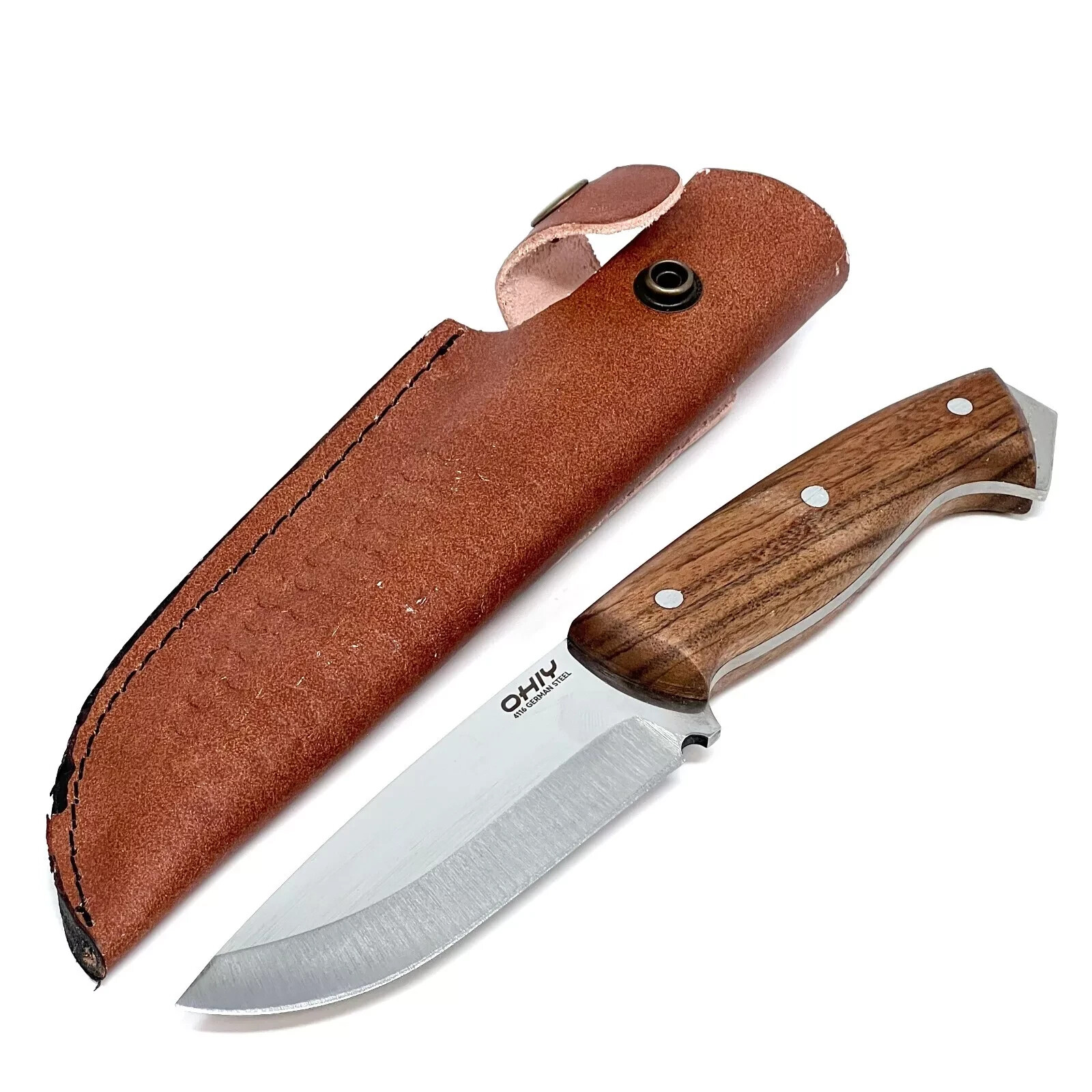 OHIY Handmade Bushcraft Knife 4116 German Steel 4-1/4in Blade, Leather Sheath