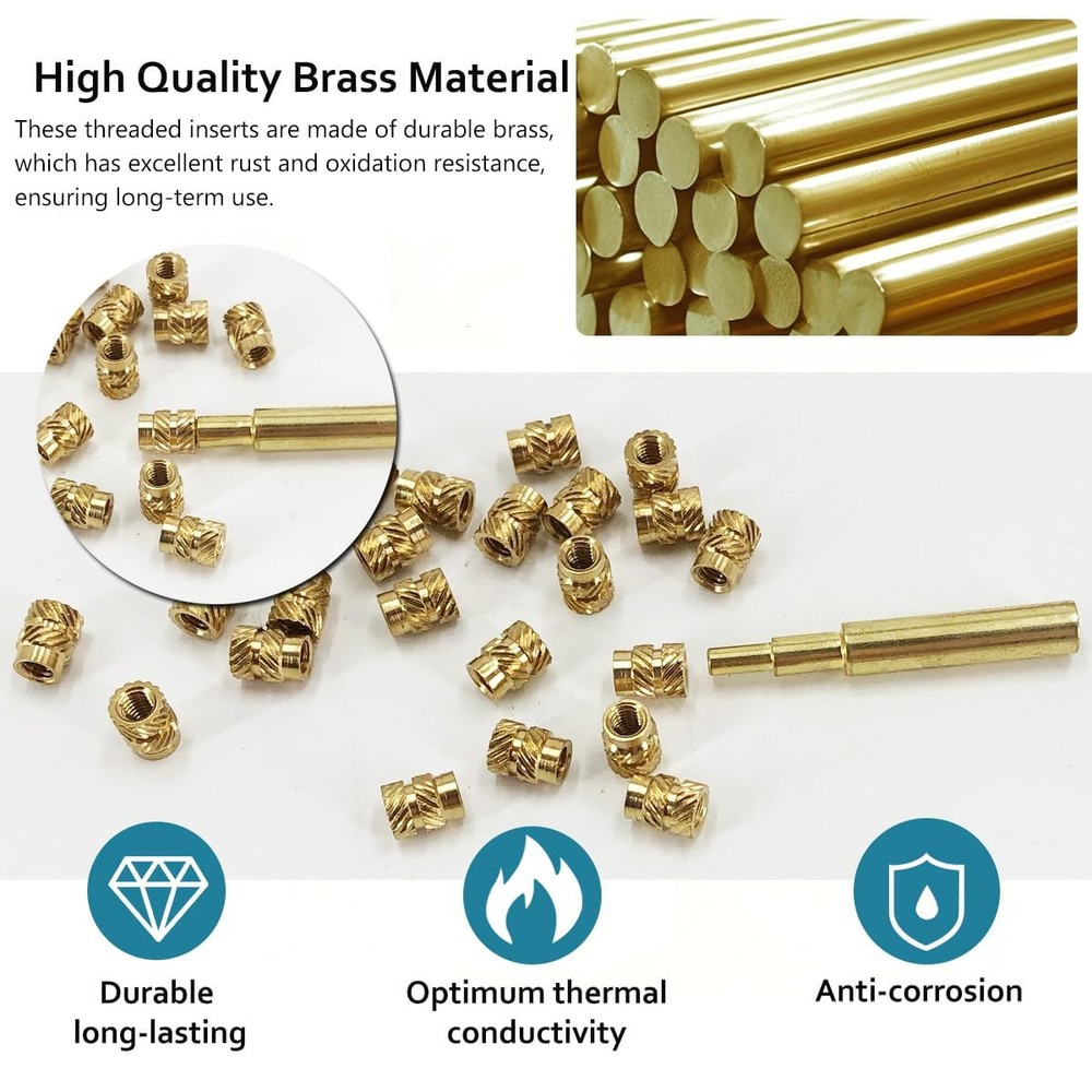 M2.5 M3 M4 Brass Threaded Inserts Bolt Set with Bolt for 3D Printed Plastic Part