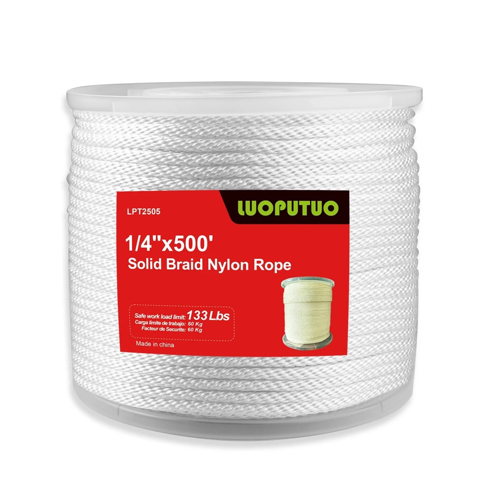 1/4 INCH 500 FT White Nylon Solid Braid Rope-Dyeable
