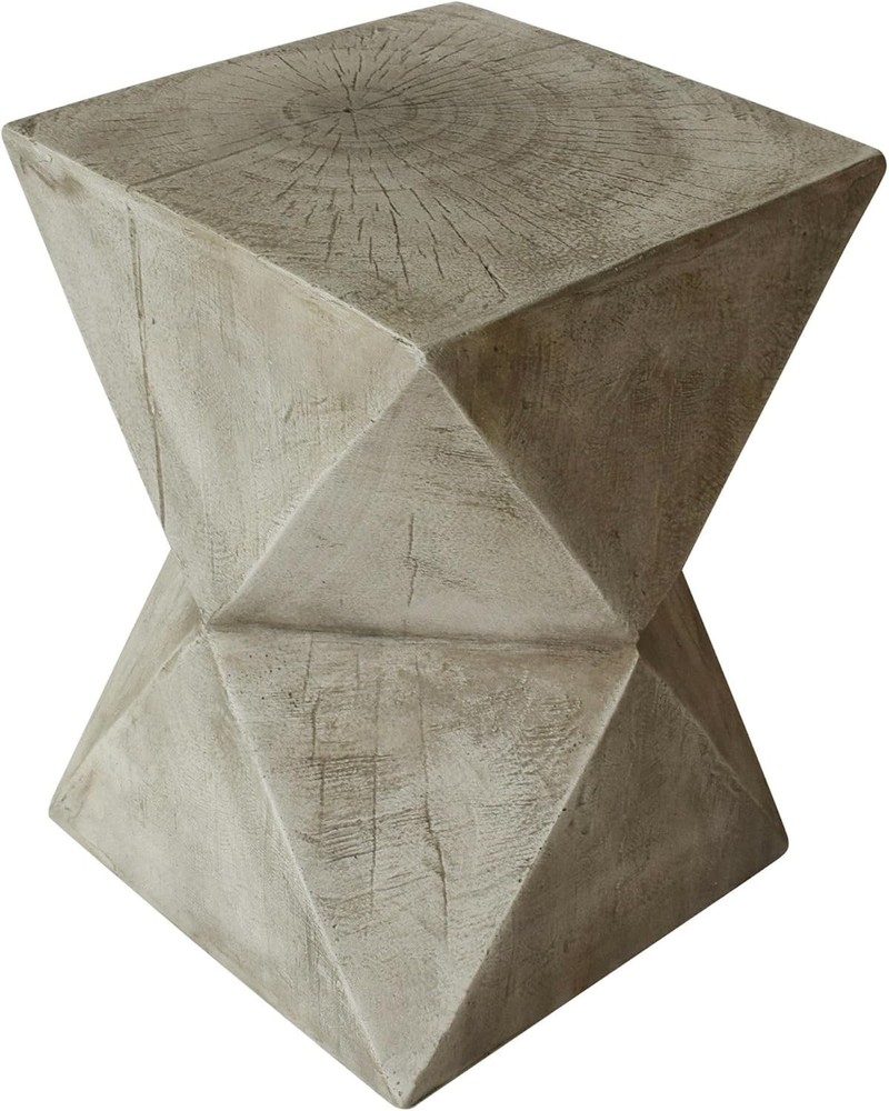 Stylish Light Gray Concrete Side Table with Abstract Design - No Assembly Needed