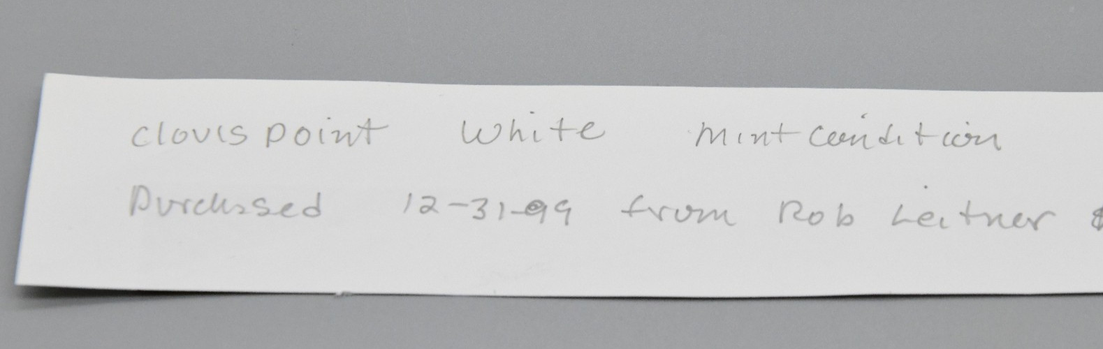 Clovis Point White Mint Condition 3" Long 1.5" Wide Brown County, Illinois