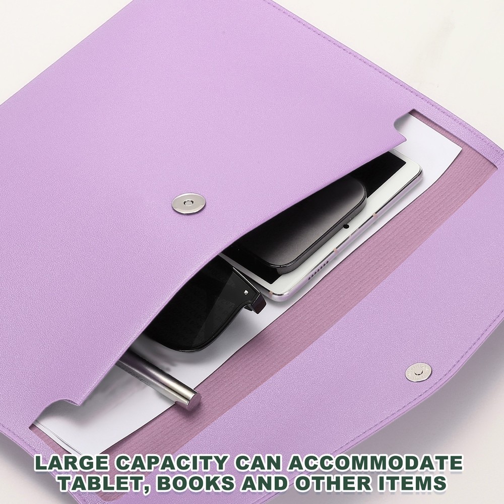 PU Leather A4 File Folder, Document Holder Filing Organizer Style 2, Purple