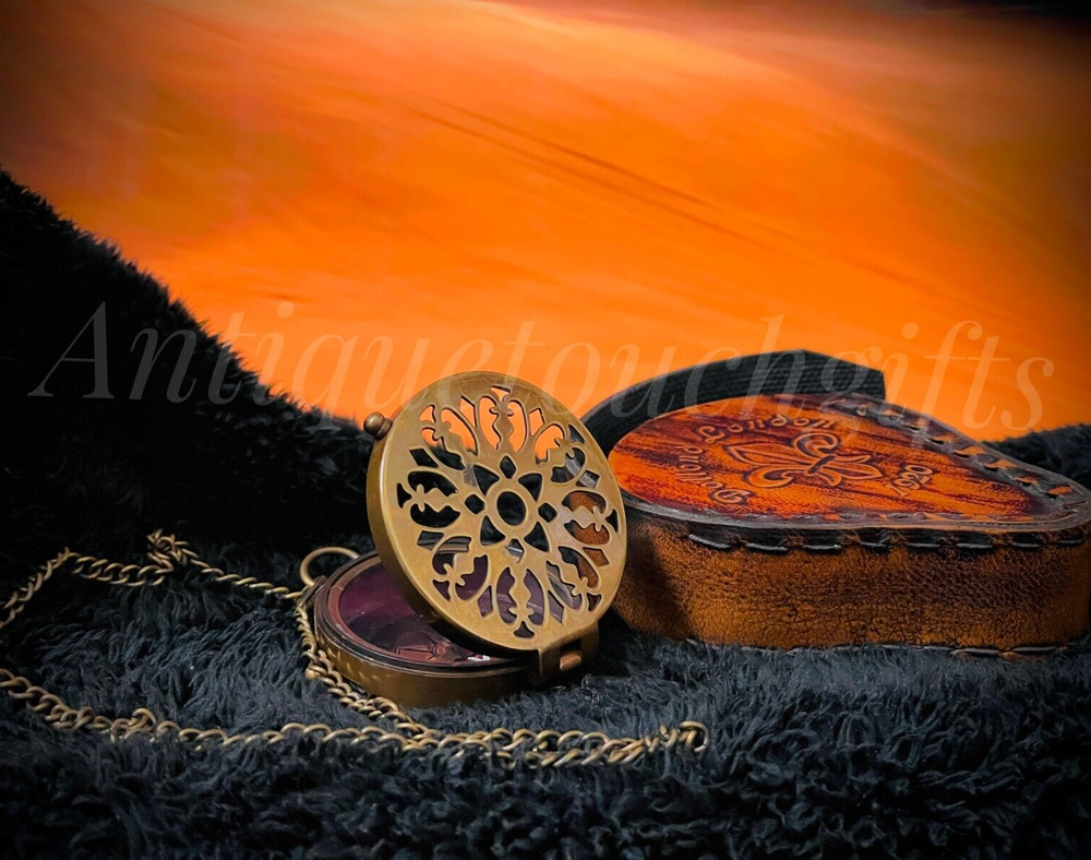Personalized - "2" Brass Compass with Chain and Leather Case - Thoughtful Gift