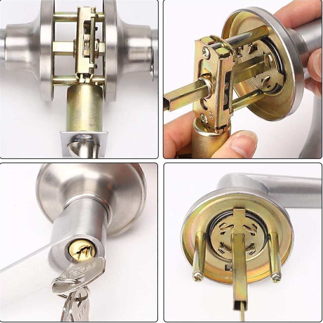 Entry Door Lever Lock Set Privacy Keyed Knob Lockset Handle+3 Keys Satin Nicke ~