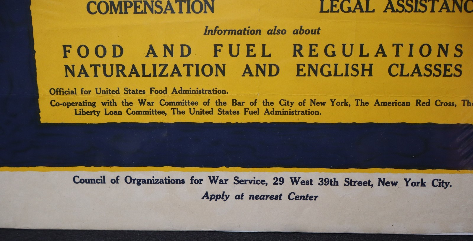 WWI US Homefront WAR INFORMATION No Charge Uncle Sam Poster 26 3/4 x 20 Inches