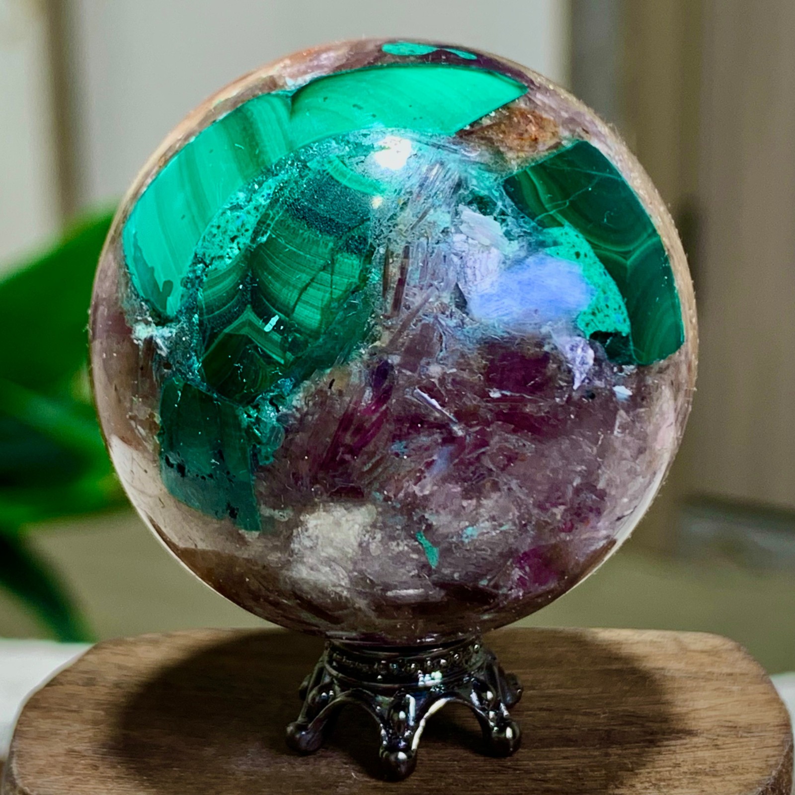 97G Newly discovered rare malachite purple mica symbiotic sphere restoration