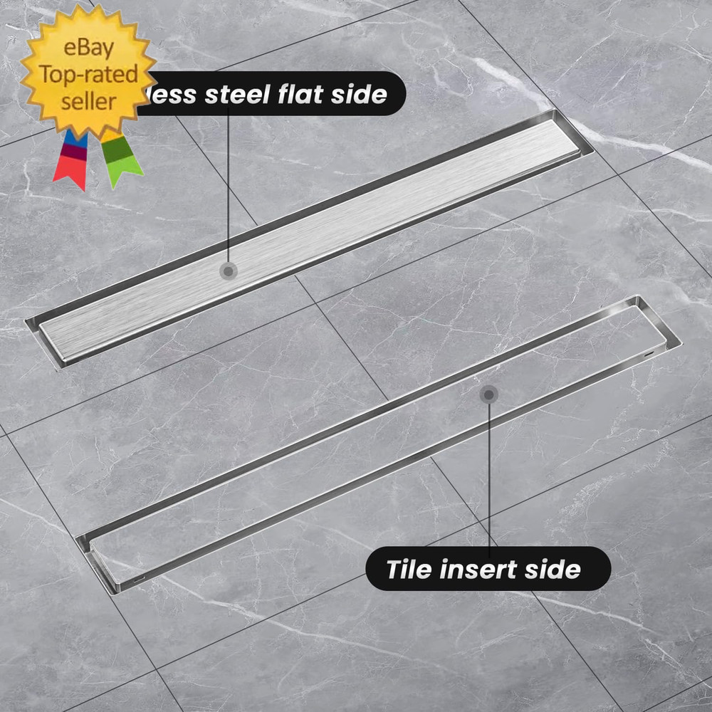 Linear Shower Drain 30 Inch Brushed Nickel withTile Insert Grate Rectangle Floor