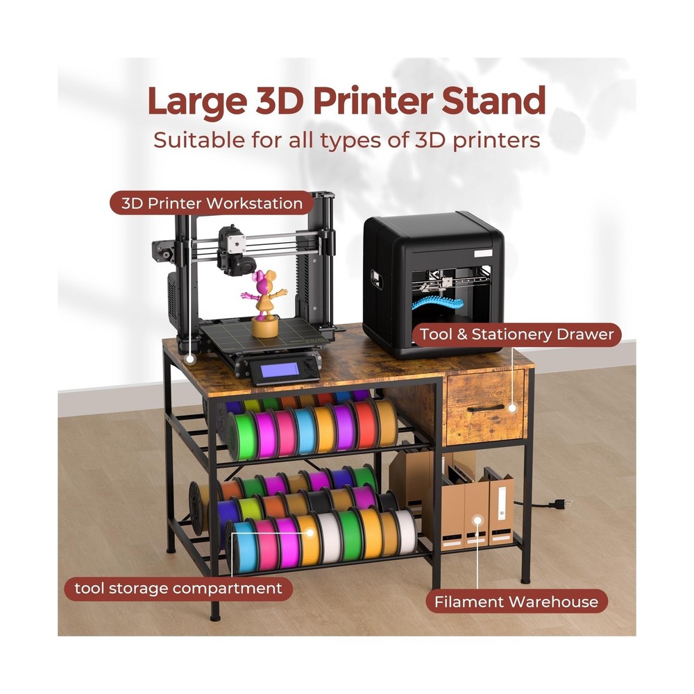 3D Printer Stand with Filament Storage – Heavy Duty Metal 3D Printer Table