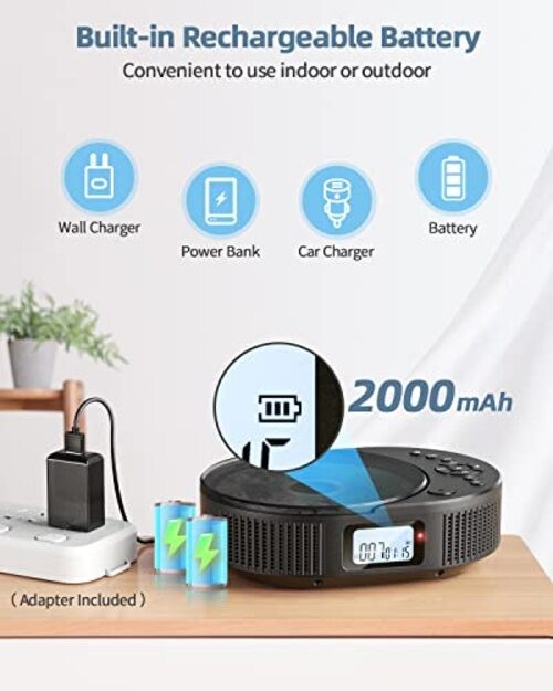 CD Player Portable, Upgraded 2 in 1 Portable CD Player & Bluetooth Black