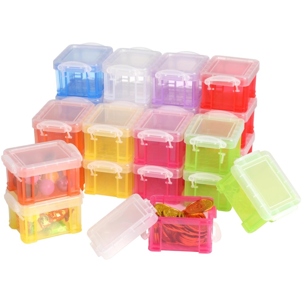 24 Pcs Mini Plastic Storage Bins, 3"×2.4"×2" Small Storage Containers with Li...