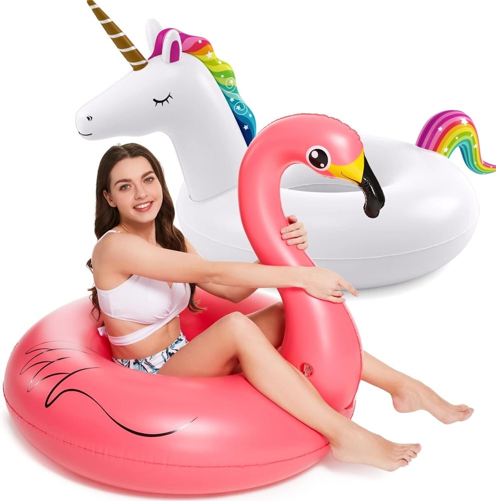 Inflatable Unicorn Flamingo Pool Floats - 2 Pack Pool Floaties Inflatables R...