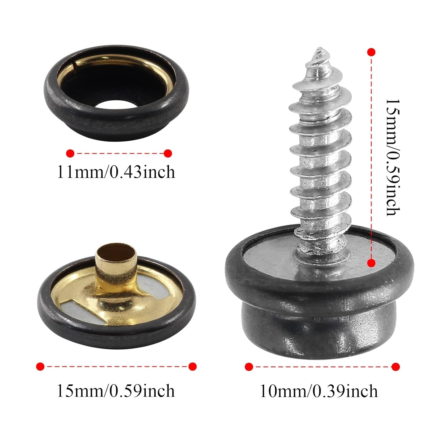 50 sets Fastener Snap Press Stud Cap Buttons With 2 Tools for Marine Boat Canvas