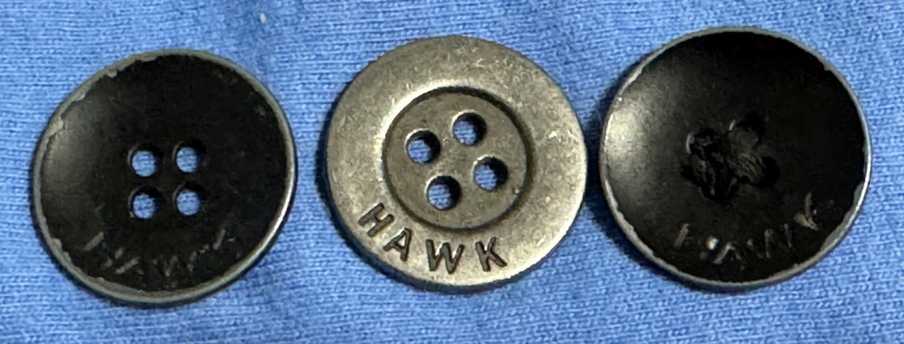 3 Vintage HAWK Metal Workwear Buttons