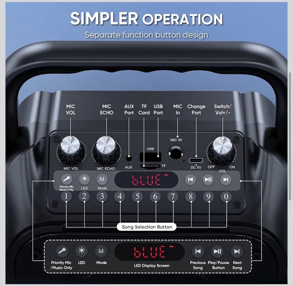 Karaoke Machine w/2 Wireless Mics Bluetooth Speaker PA Lights USB/FM