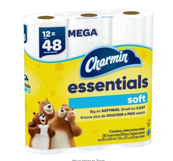 Charmin Essentials Soft Toilet Paper Rolls (12 Mega Rolls)