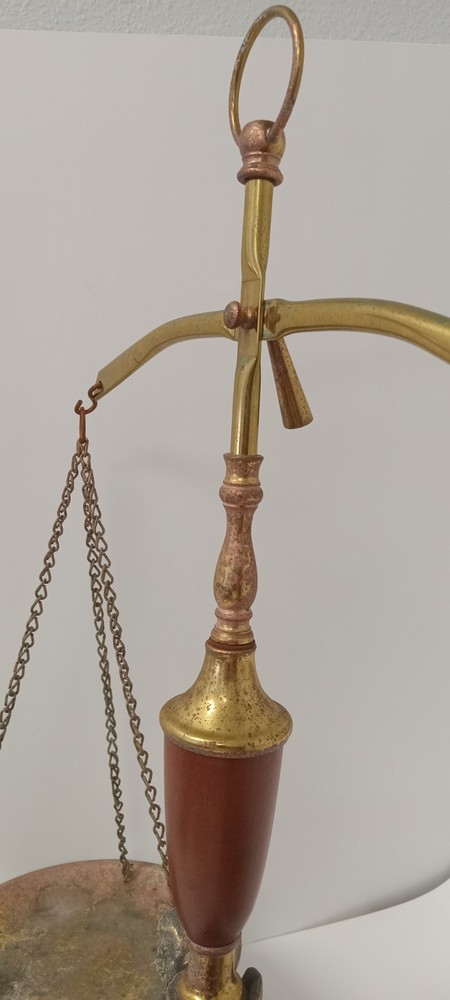 Vinatge Solid Brass and Marble Cherub Balance Scale, 19"