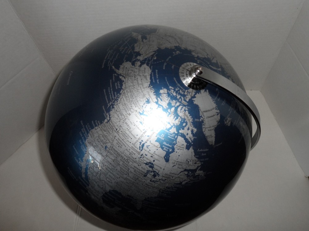 12" Metallic Blue and Silver Rotating Globe