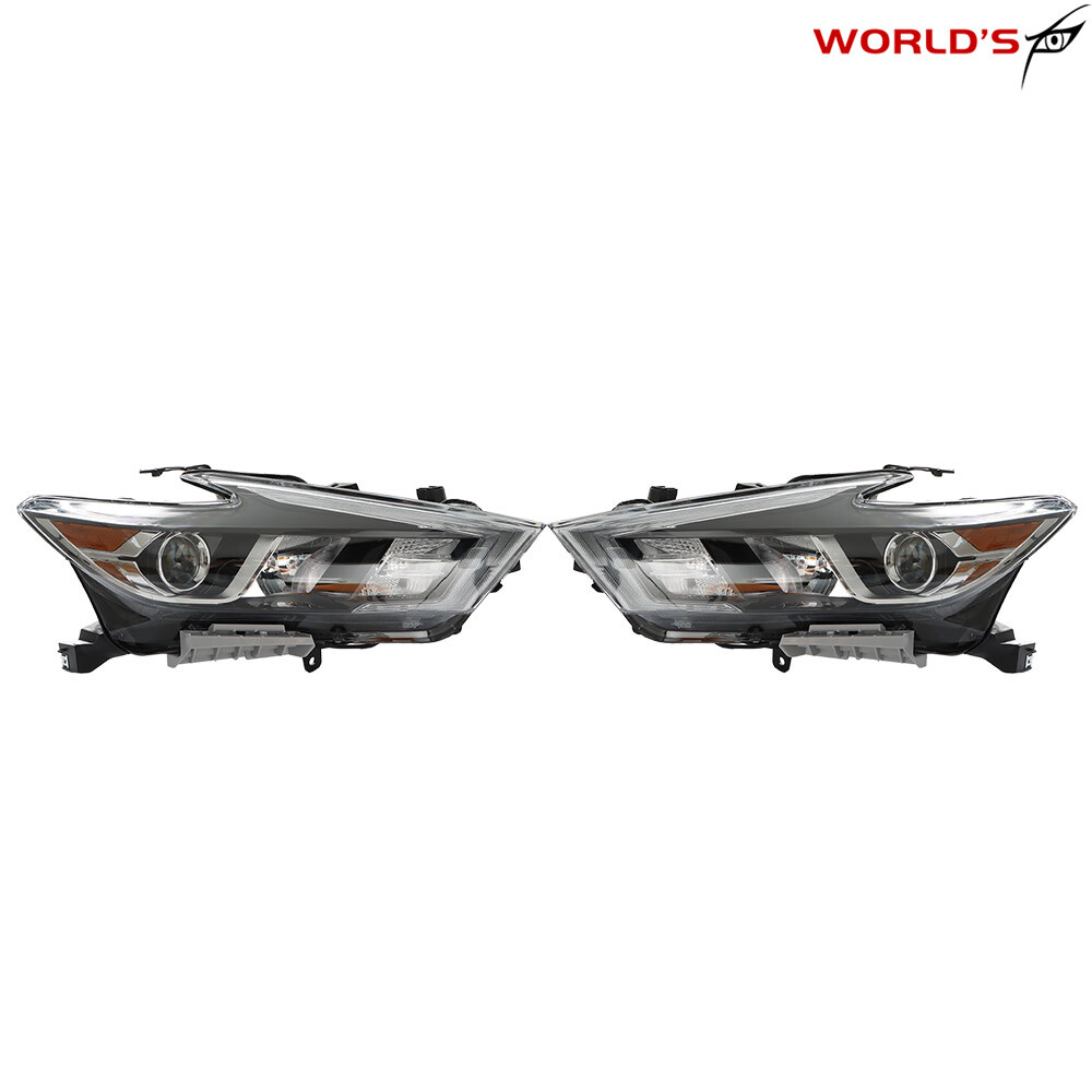 Headlights For 2016-2018 Nissan Maxima S SL SV Halogen w/ LED DRL Black RH+LH