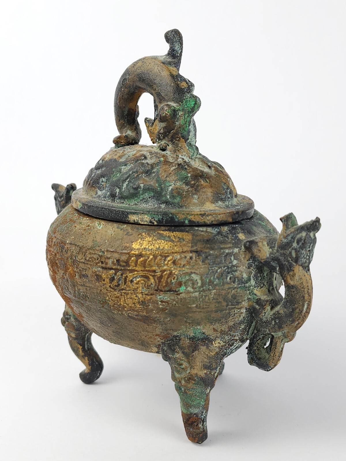 Vintage Metal Censer Lidded Incense Pot w/ Dolphin Chinese Or Japanese Replica