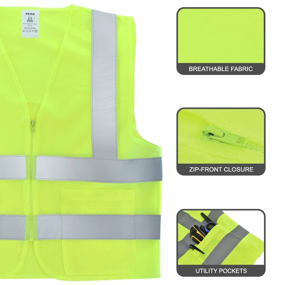 2 Pockets Yellow Solid-Mesh High Visibility Safety Vest, ANSI/ ISEA 107-2010