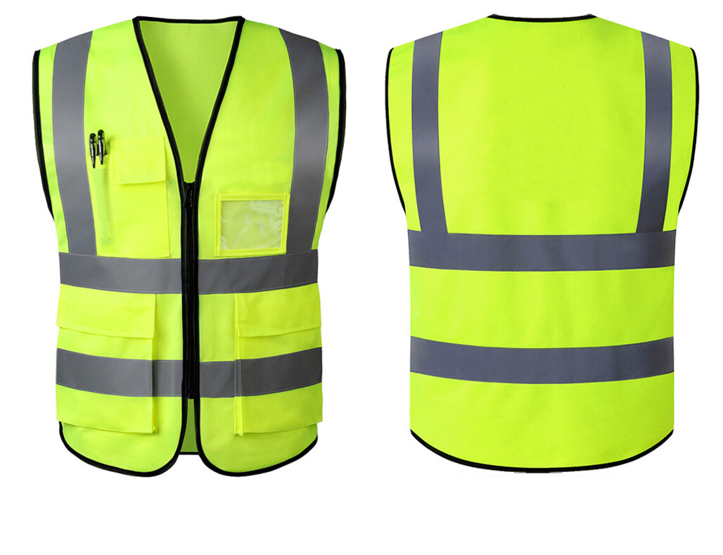 15 Five Pocket Yellow High Visibility Class 2 Zipper Safety Vest