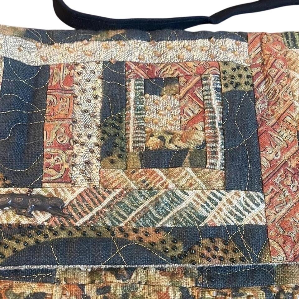 Artisan Quilted Patchwork Crossbody Bag Beaded Star Boho Shoulder Bag