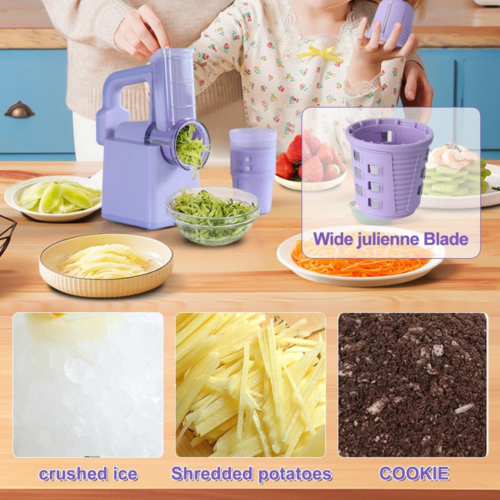 Kitchen Rotary Vegetable Chopper 3 Blade Cheese Shredder& 3 Interchangeable D...