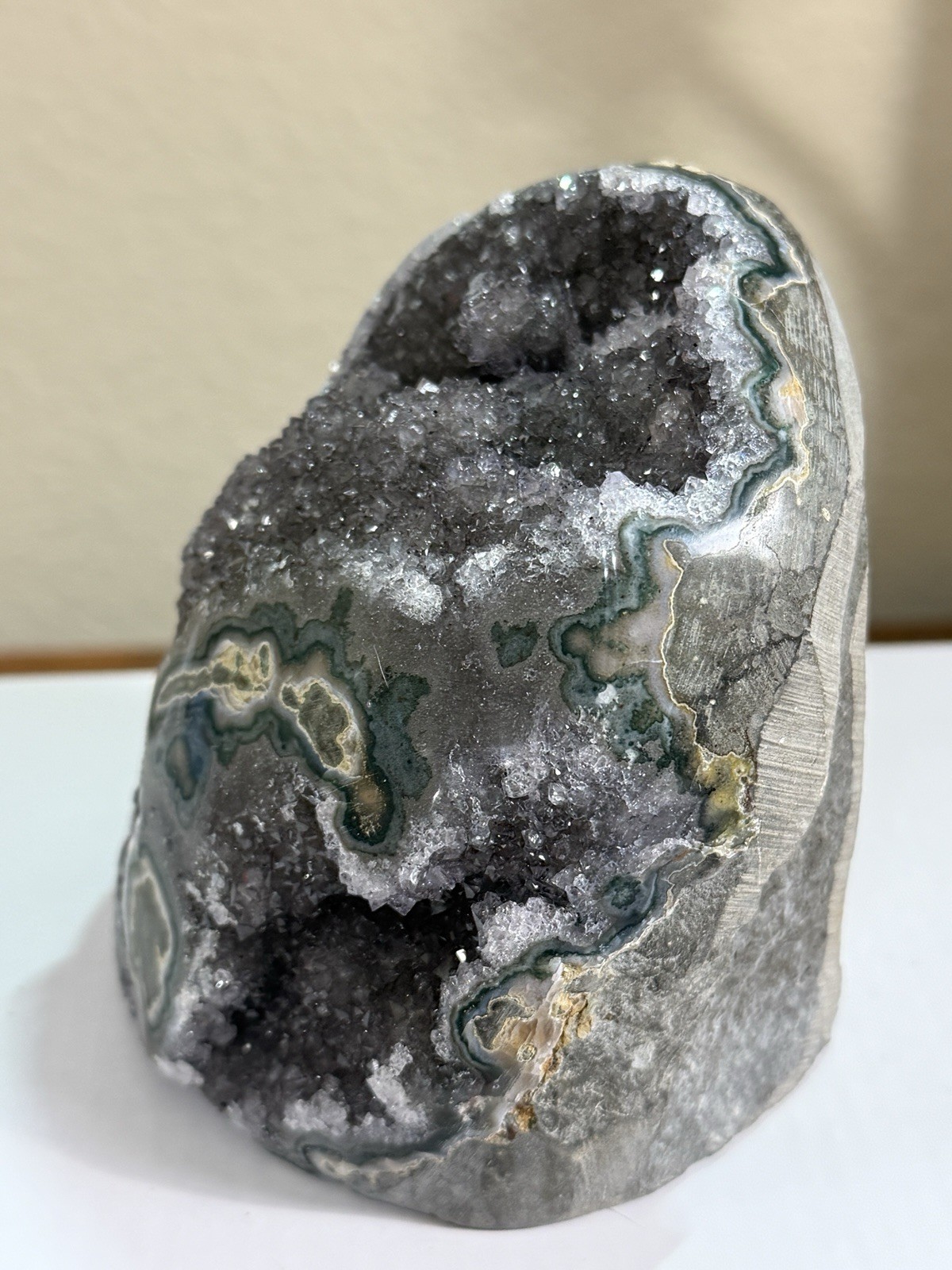 Amethyst Geode Crystal Stromatolite Specimen, Black Amethyst