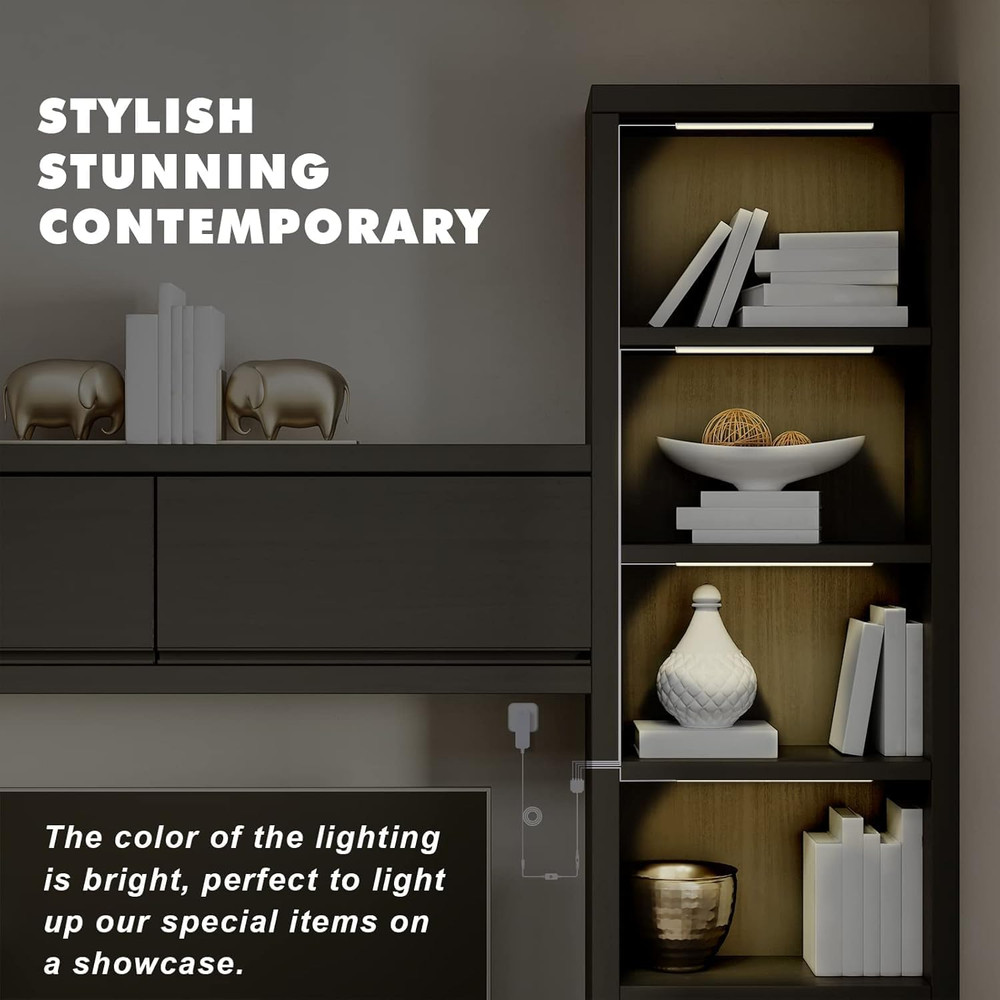 Black LED Shelf Lights, Display Cabinet Lights with Memory Function, 4 Pack x...