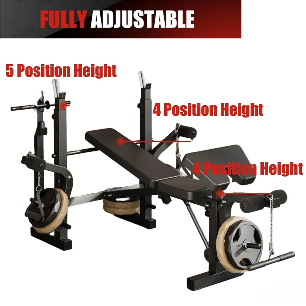Foldable Olympic Weight Bench Set Bench Press Rack w/ Leg Developer LAT Pulldown