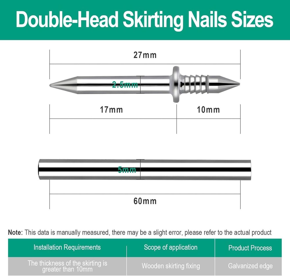 250 Pcs Double-Head Skirting Thread Seamless Nail, Double-Headed Silver